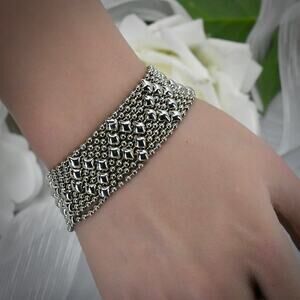 Sergio Gutierrez SG Liquid Metal Silver Tone Mesh Cuff Bracelet Snap Closure